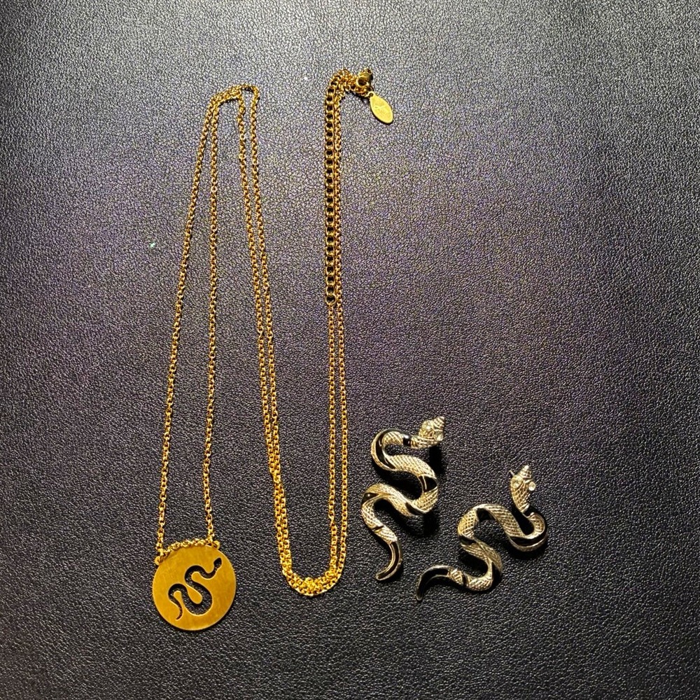 18k Gold Plated Jaeci Signed Spirit Animal "Snake" with earrings